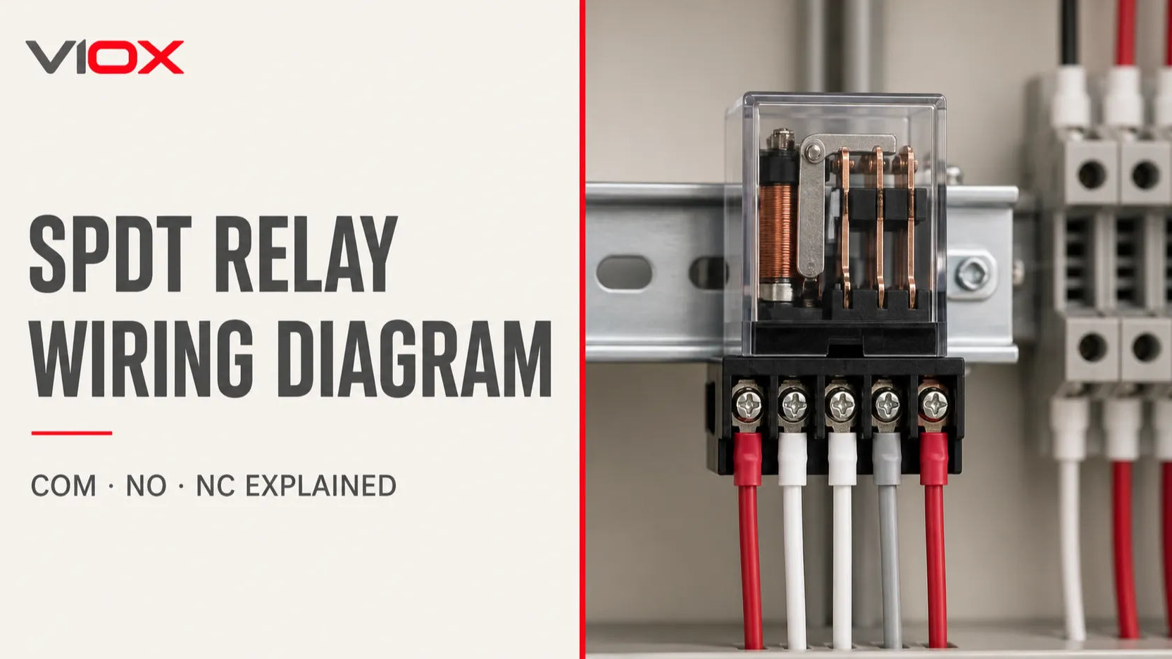 SPDT relay wiring diagram showing COM, NO and NC terminals